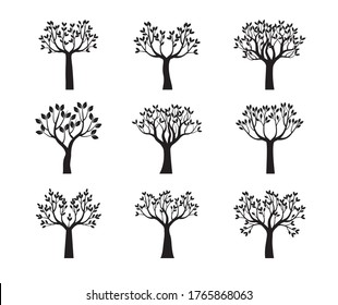 Set back Trees and Leaves. Vector outline Illustration. EPS file.