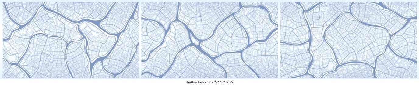 Set of backdrops map. Abstract Flat style, background. View from above. Navigate mapping technology for distance data, path turns. Editable vector illustration
