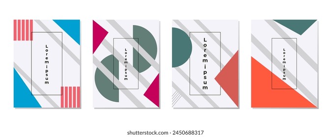 SET BACKGROUND WITH AESTHETIC GEOMETRIC SHAPES COMPOSITION. TRENDY SIMPLE PASTEL COLOR VECTOR DESIGN . GOOD FOR POSTER, WALLPAPER, COVER, FRAME, FLYER, SOCIAL MEDIA, GREETING CARD