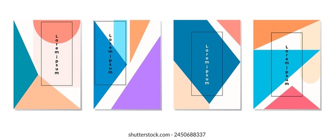 SET BACKGROUND WITH AESTHETIC GEOMETRIC SHAPES COMPOSITION. TRENDY SIMPLE PASTEL COLOR VECTOR DESIGN . GOOD FOR POSTER, WALLPAPER, COVER, FRAME, FLYER, SOCIAL MEDIA, GREETING CARD