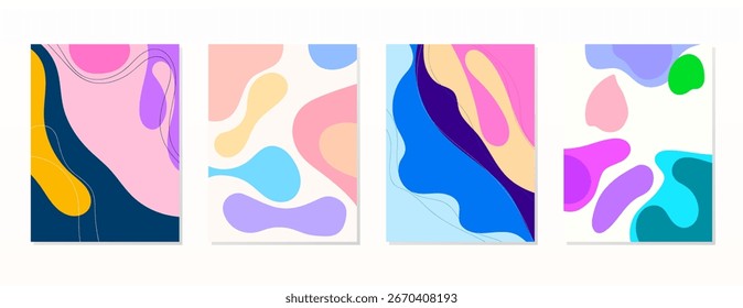 SET DE FONDO CON FORMAS ESTÉTICAS DIBUJADAS A MANO COMPOSICIÓN. DISEÑO DE VECTOR DE COLOR PASTEL SIMPLE DE MODA . BUENO PARA CARTEL, FONDO DE PANTALLA, CUBIERTA, MARCO, VOLANTE, REDES SOCIALES, TARJETA DE FELICITACIÓN
