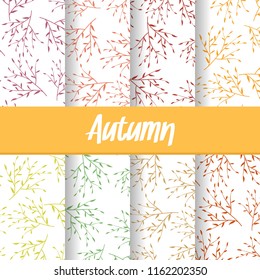 a set background of autumn fall branch tree leaf seamless pattern wallpaper illustration collection