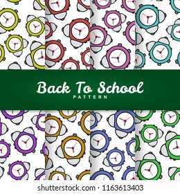 a set background of back to school alarm clock seamless pattern wallpaper illustration collection
