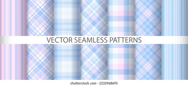 Set background check seamless. Fabric pattern tartan. Plaid texture textile vector collection.