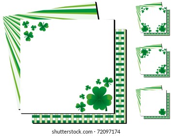 Set of background with clovers for St.Patrick`s day with one happy clover, vector illustration