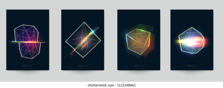 Set background for covers, invitations, posters, banners, flyers, placards. Minimal template design for branding, advertising with glitched geometric form. Vector illustration.