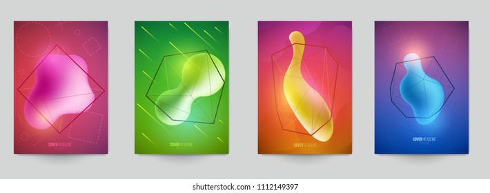 Set background for covers, invitations, posters, banners, flyers, placards. Minimal template design for branding, advertising with vibrant colorful modern geometric shapes. Vector illustration.