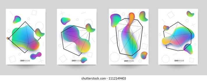 Set background for covers, invitations, posters, banners, flyers, placards. Minimal template design for branding, advertising with vibrant colorful modern geometric shapes. Vector illustration.