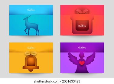 Set background for covers, invitations, posters, banners, flyers, placards. Minimal template design for branding, advertising with winter christmas composition in paper cut style. Vector illustration.