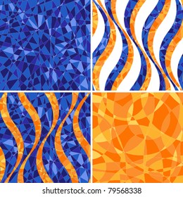 Set a background a dark blue and orange mosaic with waves