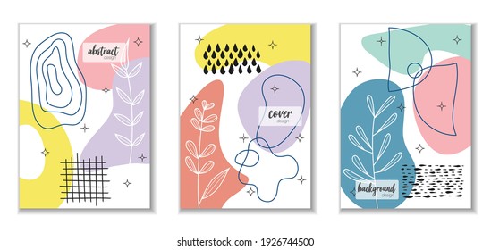 Set of background design with abstract shapes, lines and floral elements. Multicolors design for card, invitation, brochure, banner idea, book cover, booklet print, flyer sheet a4.Vector illustration.