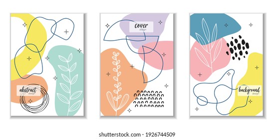 Set of background design with abstract shapes, lines and floral elements. Multicolors design for card, invitation, brochure, banner idea, book cover, booklet print, flyer sheet a4.Vector illustration.