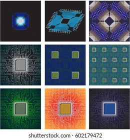 Set of background of electrical circuit processor. Vector illustration