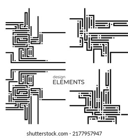 Set Background element design labyrinth texture. Gorgeous graphic image template white black for book psychology, creative problem solving, logical thinking, IT technology, vector Illustration eps10
