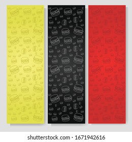 Set of background food vector banners design. Collection of web banner template. Modern template design for web, ads, poster different colors isolated background.