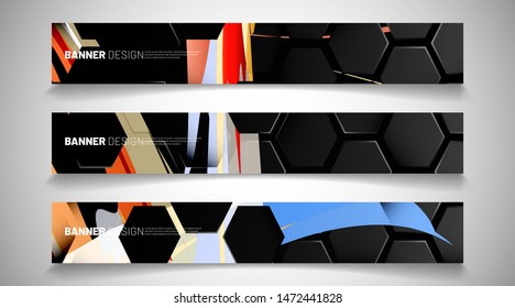 Set the background of the hexagon banner. Gradient color light pattern with dark background technology style. Honeycomb. Vector illustration of light