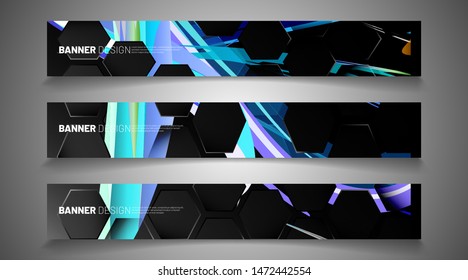 Set the background of the hexagon banner. Gradient color light pattern with dark background technology style. Honeycomb. Vector illustration of light