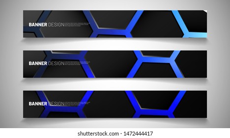 Set the background of the hexagon banner. Gradient color light pattern with dark background technology style. Honeycomb. Vector illustration of light blue