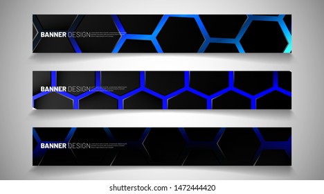 Set the background of the hexagon banner. Gradient color light pattern with dark background technology style. Honeycomb. Vector illustration of light blue