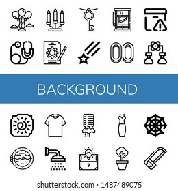 Set of background icons such as Balloons, Stethoscope, Candelabra, Job, Key, Shooting star, Guillotine, Cracknels, Important delivery, Bioengineering, Cave painting , background