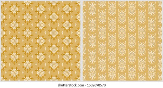 Set background images. Wallpaper texture. Colors: white, gold. Damask seamless pattern. Vector graphic.