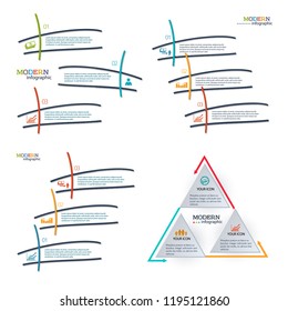 Set background Modern Design infographic style template with numbered 3d effect triangle. Vector illustration EPS 10 for new product newsletters, web banners, pages presentation