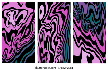 Set of background patterns of wavy lines. Abstract texture in shades of fuchsia. Curvy futuristic background