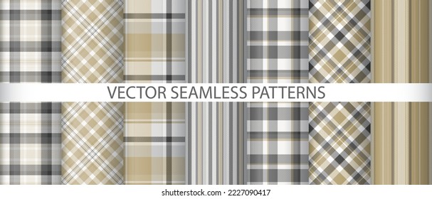 Set background plaid textile. Tartan check vector. Fabric pattern texture seamless collection.