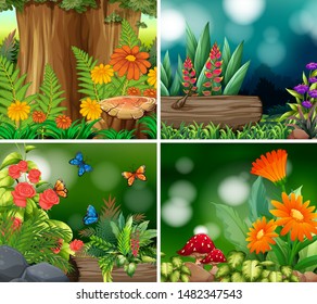 Set of background scene with nature theme illustration