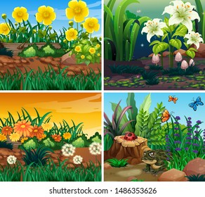 Set of background scene with nature theme illustration