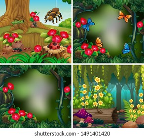 Set of background scene with nature theme illustration