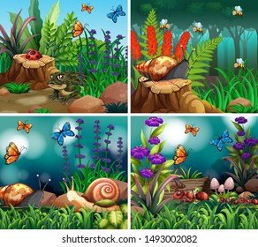 Set of background scene with nature theme illustration