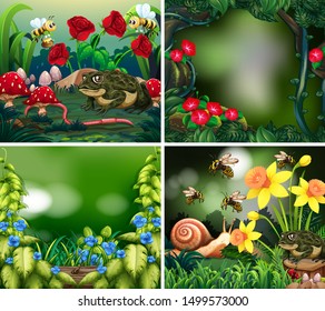 Set of background scene with nature theme illustration