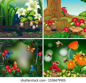 Set of background scene with nature theme illustration