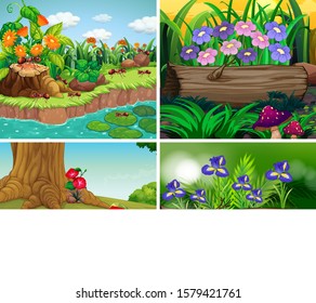 Set of background scene with nature theme illustration