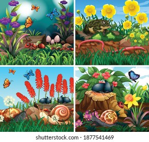 Set of background scene with nature theme illustration