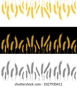 Set background seamless pattern, white, black, grey. vector illustration field with gold ears of wheat for agriculture or bakery.