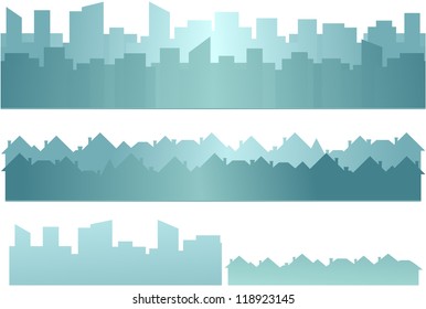 set background with skyscraper and cottage silhouette