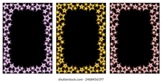 Fondo de conjunto con estrellas en efecto neón