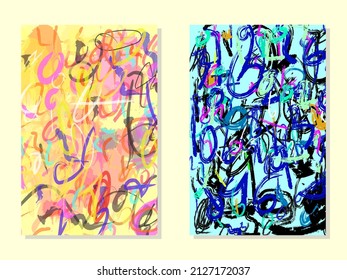 Set of background template with abstract bright colorful brush strokes vector illustration.