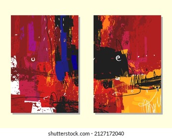 Set of background template with abstract bright colorful brush strokes vector illustration.