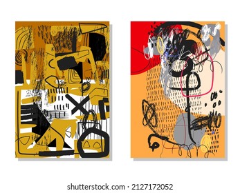 Set of background template with abstract bright colorful brush strokes vector illustration.