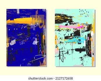 Set of background template with abstract bright colorful brush strokes vector illustration.