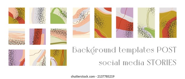 Set of background templates for social networks. Trendy background images, abstract paintings. Handwork. Vector illustration.