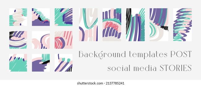 Set of background templates for social networks. Trendy background images, abstract paintings. Handwork. Vector illustration.
