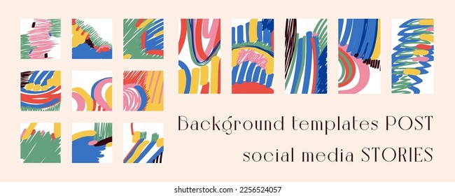 Set of background templates for social networks. Trendy background images, abstract paintings. Handmade. Vector illustration.