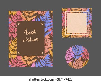 Set of background with wild ferns. Template used for different types of design. Vector illustration