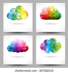 Set of backgrounds with abstract geometrical triangle clouds