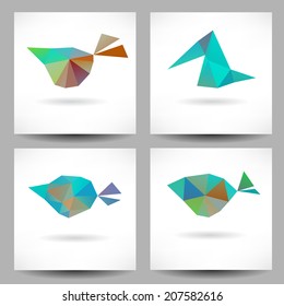 Set of backgrounds with abstract geometrical triangle birds