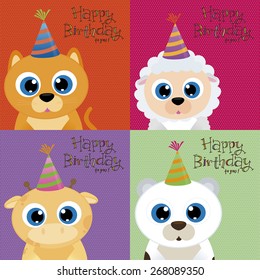 Set of backgrounds with animals and ornaments for birthday parties. Vector illustration